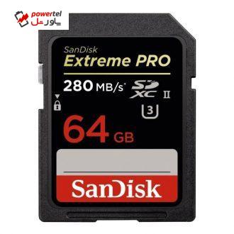 کارت حافظه SDXC سن دیسک مدل Extreme Pro کلاس 10 استاندارد UHS-II U3 سرعت 1867X 280MBps ظرفیت 64 گیگابایت
