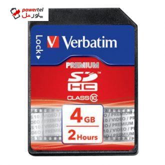 کارت حافظه SDHC ورباتیم مدل Premium کلاس 10 سرعت 10MBps ظرفیت 4 گیگابایت کارت حافظه SDHC ورباتیم مدل Premium کلاس 10 سرعت 10MBps ظرفیت 4 گیگابایت