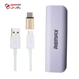 شارژر همراه ریمکس مدل Mini White ظرفیت 2600 میلی آمپر ساعت به همراه کابل شارژ MicroUSB و مبدل Type-C