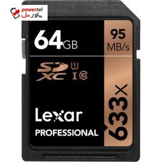 کارت حافظه SDXC لکسار مدل Professional کلاس 10 استاندارد UHS-I U1 سرعت 95MBps ظرفیت 64 گیگابایت