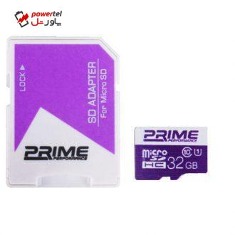 کارت حافظه microSDHC پرایم کلاس 10 استاندارد UHS-I U1 سرعت 85MBps همراه با آداپتور SD ظرفیت 32 گیگابایت کارت حافظه microSDHC پرایم کلاس 10 استاندارد UHS-I U1 سرعت 85MBps همراه با آداپتور SD ظرفیت 32 گیگابایت