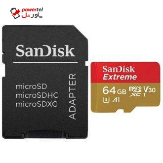کارت حافظه microSDXC سن دیسک مدل Extreme V30  کلاس A1 استاندارد UHS-I U3 سرعت 100MBps 667X همراه با آداپتور SD ظرفیت 64 گیگابایت
