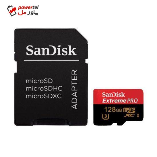 کارت حافظه microSDXC سن دیسک مدل Extreme Pro V30 کلاس 10 استاندارد UHS-I U3 سرعت 95MBps 633X همراه با آداپتور SD ظرفیت 128 گیگابایت