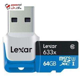 کارت حافظه microSDXC لکسار مدل High-Performance کلاس 10 استاندارد UHS-I U3 سرعت 633X همراه با ریدر USB 3.0 ظرفیت 64 گیگابایت کارت حافظه microSDXC لکسار مدل High-Performance کلاس 10 استاندارد UHS-I U3 سرعت 633X همراه با ریدر USB 3.0 ظرفیت 64 گیگابایت