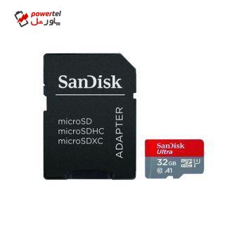 کارت حافظه microSDHC سن دیسک مدل Ultra A1 کلاس 10 استاندارد UHS-I سرعت 100MBps ظرفیت 32 گیگابایت به همراه آداپتور SD