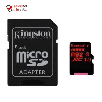 کارت حافظه microSDXC کینگستون کلاس 10 استاندارد UHS-I U3 سرعت 90MBps ظرفیت 128 گیگابایت به همراه آداپتور SD