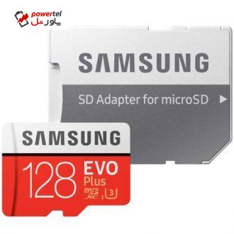 کارت حافظه microSDXC سامسونگ مدل Evo Plus کلاس 10 استاندارد UHS-I U3 سرعت 100MBps همراه با آداپتور SD ظرفیت 128 گیگابایت