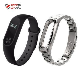 مچ بند هوشمند شیائومی مدل Mi Band 2 به همراه بند Stainless Steel سایز mm 125-165 مچ بند هوشمند شیائومی مدل Mi Band 2 به همراه بند Stainless Steel سایز mm 125-165
