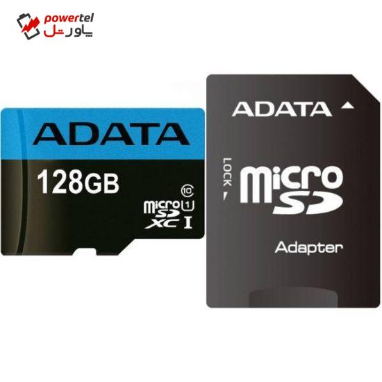 کارت حافظه‌ microSDXC ای دیتا مدل Premier کلاس 10 استاندارد UHS-I U1 سرعت 85MBps همراه با آداپتور SD ظرفیت 128 گیگابایت