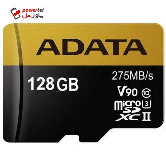 کارت حافظه microSDXC ای دیتا مدل Premier ONE V90 کلاس 10 استاندارد UHS-II U3 سرعت 275MBps ظرفیت 128 گیگابایت