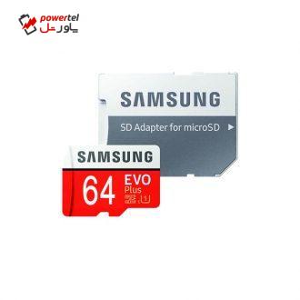 کارت حافظه microSDXC سامسونگ مدل EVO Plus کلاس 10 استاندارد UHS-I U1 سرعت 80MBps ظرفیت 64 گیگابایت به همراه آداپتور SD