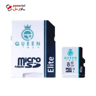 کارت حافظه microSDHC کوئین تک مدل Elite 433X کلاس 10 استاندارد UHS-I U1 سرعت 65MBps ظرفیت 8 گیگابایت به همراه آداپتور SD