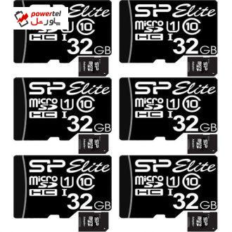 کارت حافظه microSDHC سیلیکون پاور مدل Elite کلاس 10 استاندارد UHS-I U1 سرعت 85MBps ظرفیت 32 گیگابایت به همراه آداپتور SD بسته 6 عددی