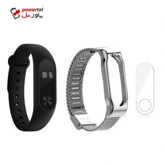 مچ بند هوشمند شیائومی مدل Mi Band 2 به همراه بند فلزی Metal و گلس کد 02