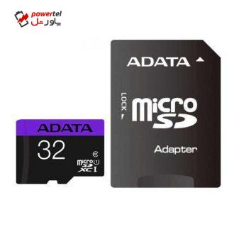 کارت حافظه‌ microSDHC ای دیتا مدل Premier کلاس 10 استاندارد UHS-I U1 سرعت 80MBps ظرفیت 32 گیگابایت به همراه با آداپتور SD