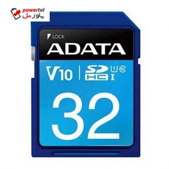 کارت حافظه‌ SDXC ای دیتا مدل Premier V10 کلاس 10 استاندارد UHS-I U1 سرعت 100MBps ظرفیت 32 گیگابایت