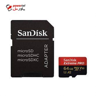 کارت حافظه microSDXC  مدل Extreme PRO کلاس A2 استاندارد UHS-I U3 سرعت 170MBs ظرفیت 64 گیگابایت به همراه آداپتور SD