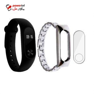 مچ بند هوشمند شیائومی مدل Mi Band 2 به همراه بند فلزی METAL و گلس مچ بند هوشمند شیائومی مدل Mi Band 2 به همراه بند فلزی METAL و گلس