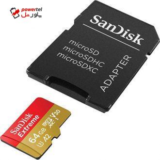 کارت حافظه microSDXC سن دیسک مدل Extreme  کلاس A2 استاندارد UHS-I U3 سرعت 160MBps ظرفیت 64 گیگابایت به همراه آداپتور SD