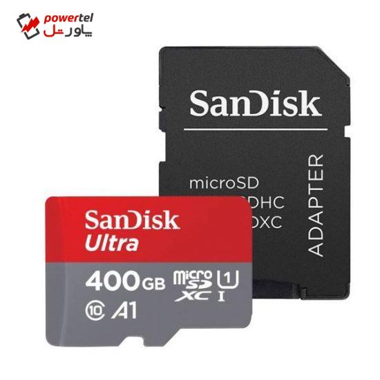 کارت حافظه microSDXC سن دیسک مدل Ultra A1 کلاس 10 استاندارد UHS-I سرعت 100MBps ظرفیت 400 گیگابایت به همراه آداپتور SD