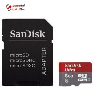 کارت حافظه microSDHC سن دیسک مدل Ultra کلاس 10 استاندارد UHS-I U1 سرعت 48MBps 320X به همراه آداپتور SD ظرفیت 8 گیگابایت