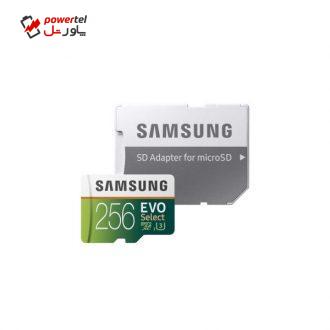 کارت حافظه microSDXC سامسونگ مدل Evo Select کلاس 10 استاندارد UHS-I U3 سرعت 100MBps ظرفیت 256 گیگابایت به همراه آداپتور SD کارت حافظه microSDXC سامسونگ مدل Evo Select کلاس 10 استاندارد UHS-I U3 سرعت 100MBps ظرفیت 256 گیگابایت به همراه آداپتور SD