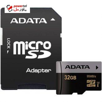 کارت حافظه microSDHC ای دیتا مدل Premier Pro کلاس 10 استاندارد UHS-I U3 سرعت 95MBps به همراه آداپتور SD ظرفیت 32 گیگابایت کارت حافظه microSDHC ای دیتا مدل Premier Pro کلاس 10 استاندارد UHS-I U3 سرعت 95MBps به همراه آداپتور SD ظرفیت 32 گیگابایت