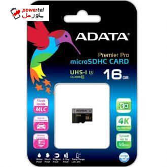 کارت حافظه‌ microSDHC ای دیتا مدل Premier Pro کلاس 10 استاندارد UHS-I U3 سرعت 95MBps ظرفیت 16 گیگابایت