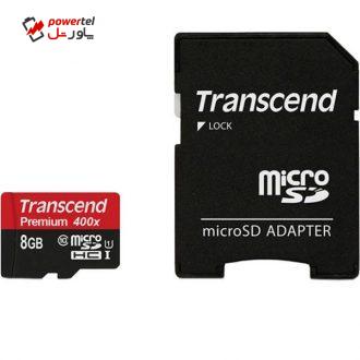 کارت حافظه microSDHC ترنسند مدل Premium کلاس 10 استاندارد UHS-I U1 سرعت 60MBps 400X همراه با آداپتور SD ظرفیت 8 گیگابایت