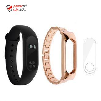 مچ بند هوشمند شیائومی مدل Mi Band 2 به همراه بند فلزی Metal و  گلس کد 01