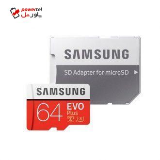 کارت حافظه microSDXC سامسونگ مدل Evo Plus کلاس 10 استاندارد UHS-I U3 سرعت 100MBps ظرفیت 64 گیگابایت به همراه آداپتور SD