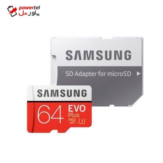کارت حافظه microSDXC سامسونگ مدل Evo Plus کلاس 10 استاندارد UHS-I U3 سرعت 100MBps ظرفیت 64 گیگابایت به همراه آداپتور SD