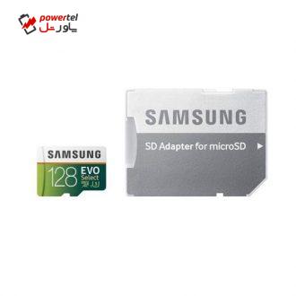 کارت حافظه microSDXC سامسونگ مدل Evo Select کلاس 10 استاندارد UHS-I U3 سرعت 100MBps ظرفیت 128 گیگابایت به همراه آداپتور SD