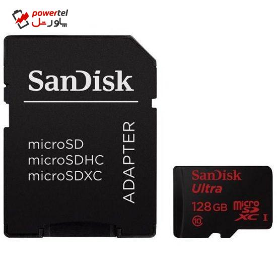 کارت حافظه microSDXC سن دیسک مدل Ultra کلاس 10 استاندارد UHS-I سرعت 30MBps همراه با آداپتور SD ظرفیت 128GB