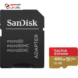 کارت حافظه microSDXC سن دیسک مدل Extreme کلاس A2 استاندارد UHS-I U3 سرعت 160MBps ظرفیت 400 گیگابایت به همراه آداپتور SD