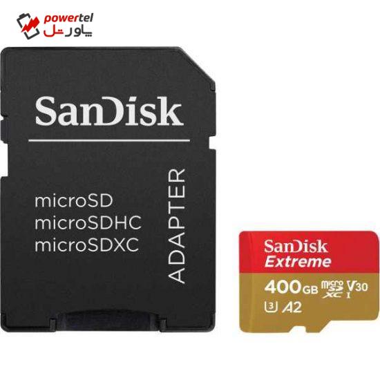 کارت حافظه microSDXC سن دیسک مدل Extreme کلاس A2 استاندارد UHS-I U3 سرعت 160MBps ظرفیت 400 گیگابایت به همراه آداپتور SD