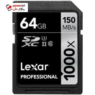 کارت حافظه SDXC لکسار مدل Professional کلاس 10 استاندارد UHS-II U3 سرعت 150MBps 1000X ظرفیت 64 گیگابایت کارت حافظه SDXC لکسار مدل Professional کلاس 10 استاندارد UHS-II U3 سرعت 150MBps 1000X ظرفیت 64 گیگابایت