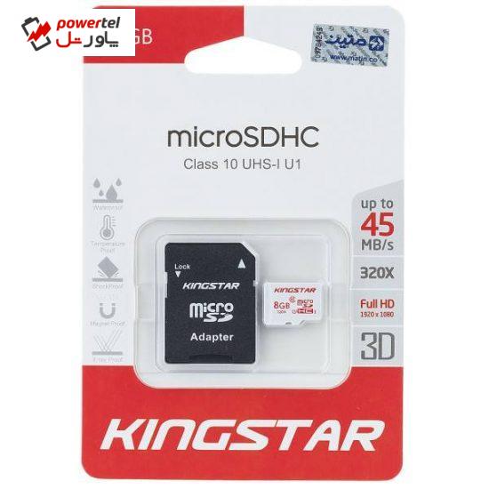 کارت حافظه microSDHC کینگ استار کلاس 10 استاندارد UHS-I U1 سرعت 45MBps همراه با آداپتور SD ظرفیت 8 گیگابایت