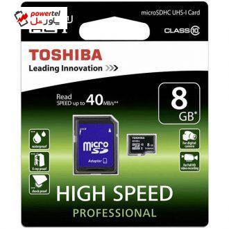 کارت حافظه microSDHC توشیبا مدل High Speed Professional کلاس 10 استاندارد UHS-I U1 سرعت 40MBps همراه با آداپتور SD ظرفیت 8 گیگابایت
