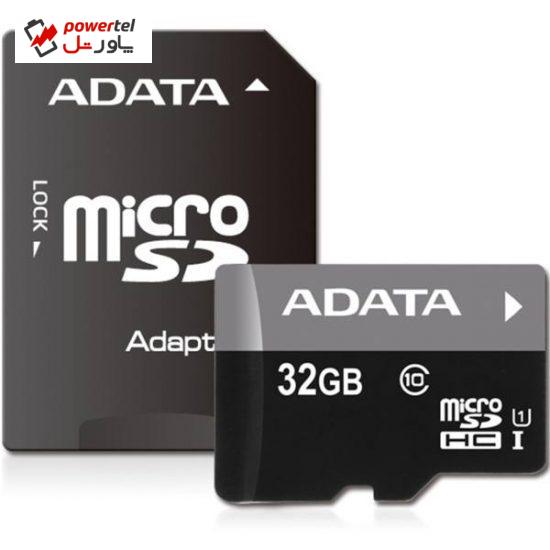 کارت حافظه‌ microSDHC ای دیتا مدل Premier کلاس 10 استاندارد UHS-I U1 سرعت 50MBps همراه با آداپتور SD ظرفیت 32 گیگابایت