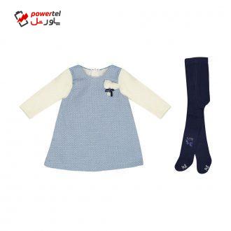 ست پیراهن و جوراب شلواری نوزادی دخترانه مونا رزا مدل 2141122-50