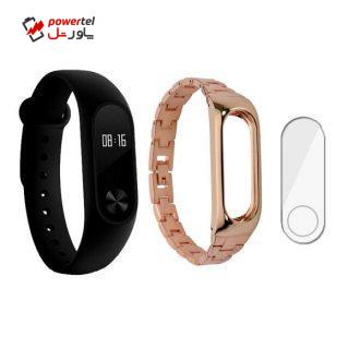 مچ بند هوشمند شیائومی مدل Mi Band 2  به همراه بند فلزی Metal  و به همراه گلس