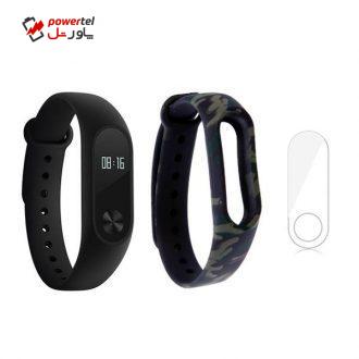 مچ بند هوشمند شیائومی مدل Mi Band 2 به همراه بند سیلیکونی طرح چریکی  و  گلس