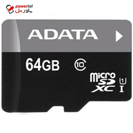 کارت حافظه‌ microSDXC ای دیتا مدل Premier کلاس 10 استاندارد UHS-I U1 سرعت 50MBps ظرفیت - 64 گیگابایت