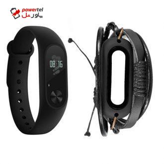 مچ بند هوشمند شیائومی مدل Mi Band 2 به همراه بند چرمی Fantasy سایز mm  158-205