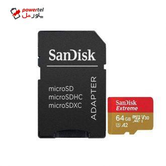 کارت حافظه microSDXC سن دیسک مدل Extreme PRO کلاس A2 استاندارد UHS-I U3 سرعت 170MBps ظرفیت 64 گیگابایت به همراه آداپتور SD کارت حافظه microSDXC سن دیسک مدل Extreme PRO کلاس A2 استاندارد UHS-I U3 سرعت 170MBps ظرفیت 64 گیگابایت به همراه آداپتور SD