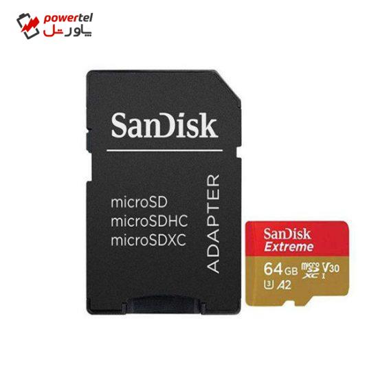 کارت حافظه microSDXC سن دیسک مدل Extreme PRO کلاس A2 استاندارد UHS-I U3 سرعت 170MBps ظرفیت 64 گیگابایت به همراه آداپتور SD
