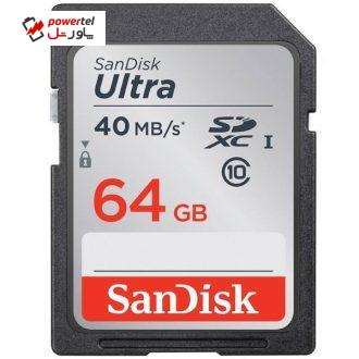 کارت حافظه SDXC سن دیسک مدل Ultra کلاس 10 استاندارد UHS-I U1 سرعت 40MBps ظرفیت 64 گیگابایت