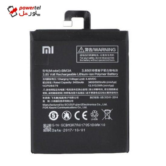 باتری موبایل مدل BM3A ظرفیت 3400 میلی آمپر ساعت مناسب برای گوشی موبایل شیائومی REDMI NOTE 3