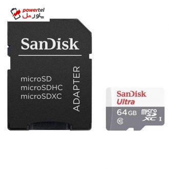 کارت حافظه microSDXC سن دیسک مدل Ultra کلاس 10 استاندارد UHS-I سرعت 100MBps ظرفیت 64 گیگابایت به همراه آداپتور SD
